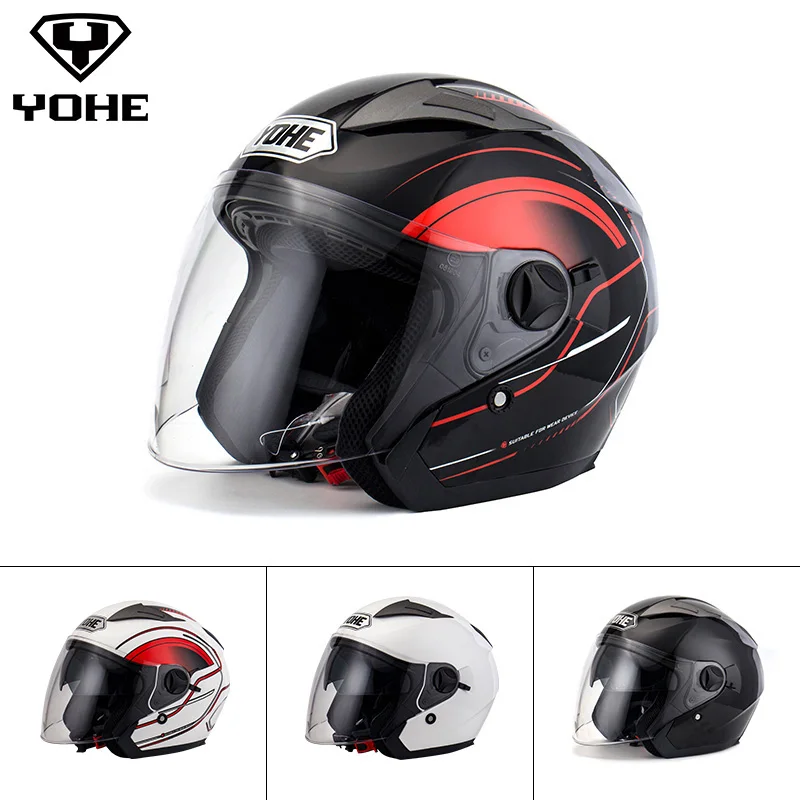 YOHE YH 868 Helmet Dual Shield Unisex Abs Shell 3/4 Open Face Helmet
