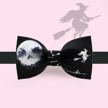 Новая модная мужская оригинальная ручная работа галстук бабочка с принтом банкетные вечерние платья жениха метла ведьмы Хэллоуин