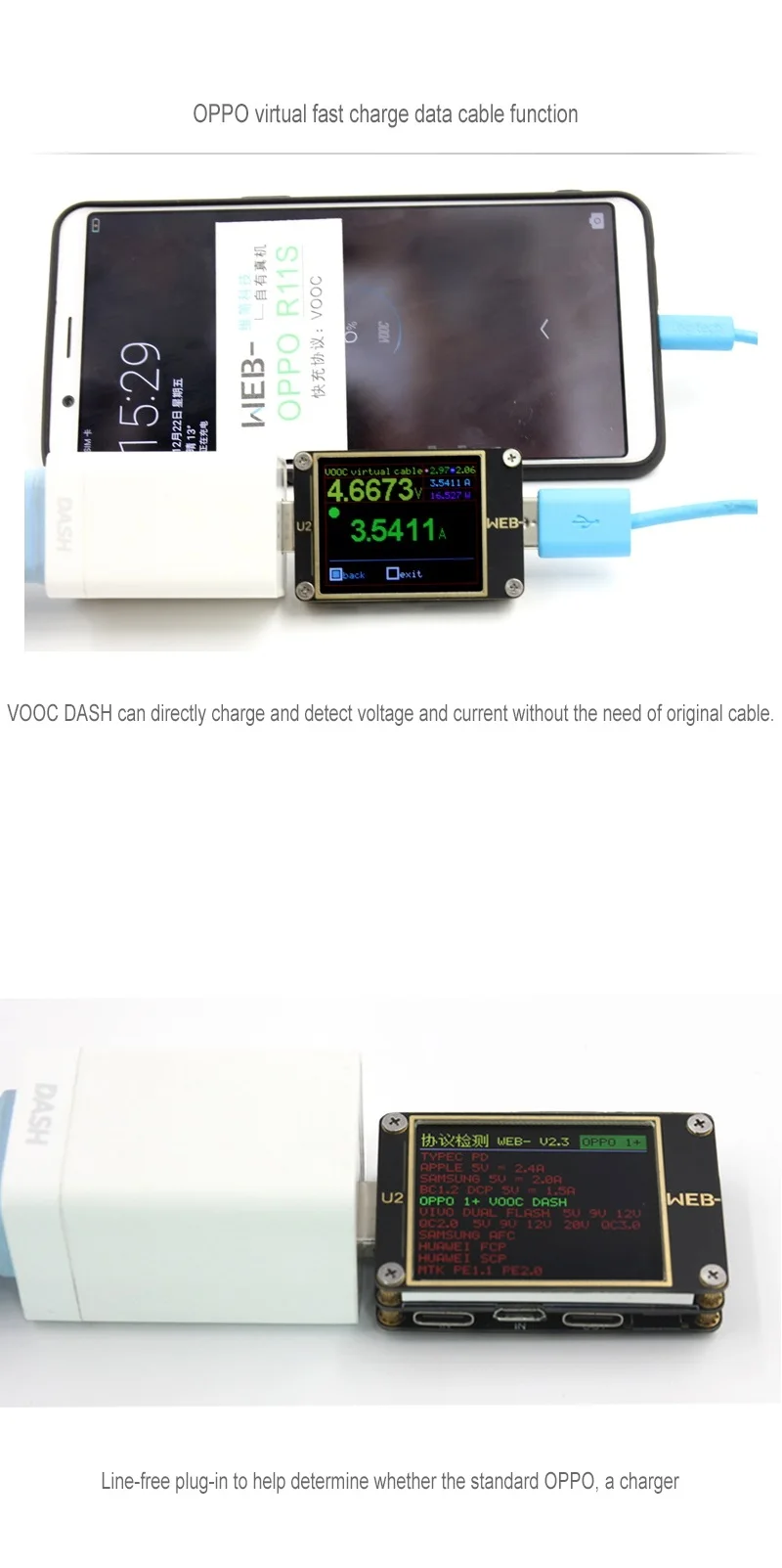 WEB-U2 Current And Voltage Meter USB Tester QC4+ PD3.0 2.0 PPS Fast Charging Protocol Capacity Test