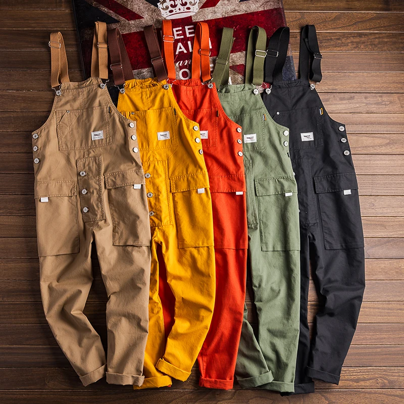 

European and American Street Stlye Jumpsuit Men's Casual Retro Tooling Trend Overalls Multicolor Casual Bib