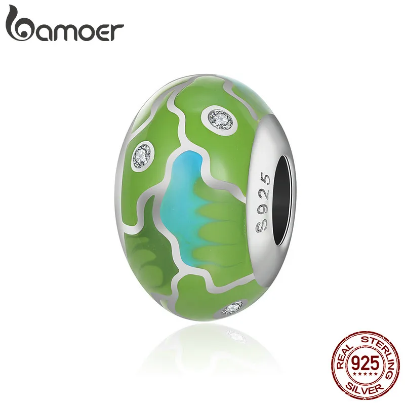 

BAMOER Genuine 100% 925 Sterling Silver Tree Leaves Green Enamel Charm Beads fit Women Charm Bracelet DIY Jewelry Making SCC496