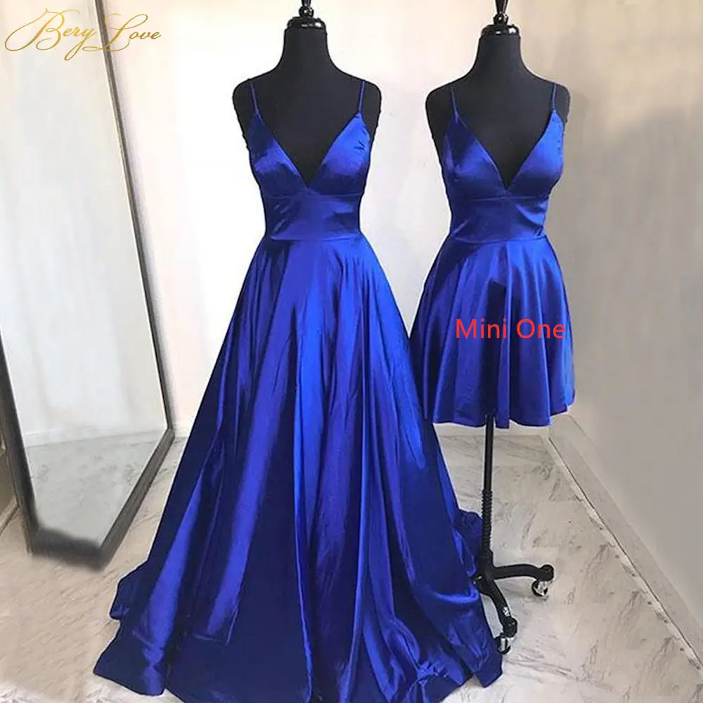 BeryLove, простое синее элегантное вечернее платье,, платье на тонких бретелях, официальное, распродажа, вечерние платья, простое платье для выпускного вечера - Цвет: Short one