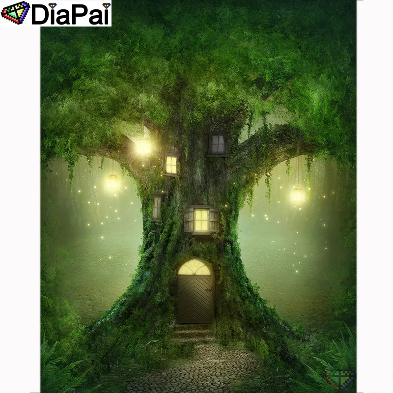 

DIAPAI Diamond Painting 5D DIY 100% Full Square/Round Drill "Tree house scenery" Diamond Embroidery Cross Stitch 3D Decor A24417