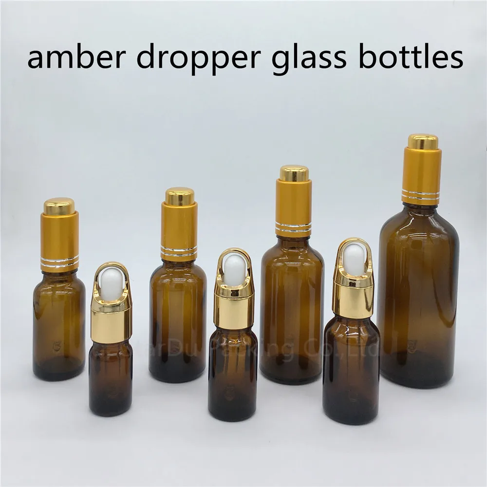 

5ml 10ml 15ml 20ml 30ml 50ml 10ml Amber Glass Essential Oil Bottle With Gold Press Dropper Glass Perfume Bottles 200pcs