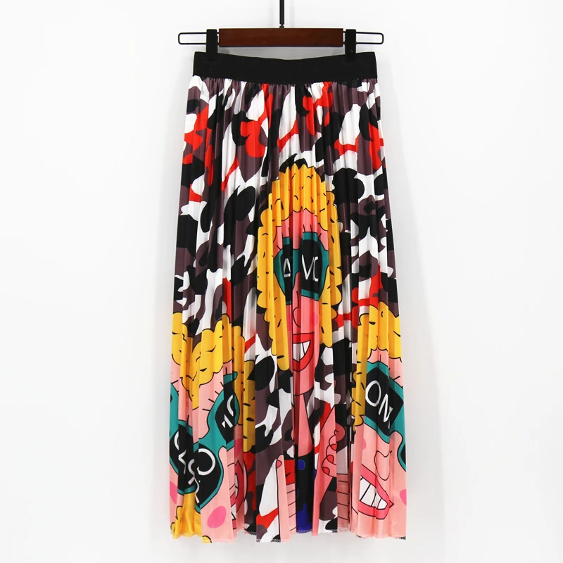 

MNOGCC Fashion Summer Patterns Character Skirt Waist Skirt Women Elastic Waist Spring Cartoon Pleated Skirts Female Plus Size