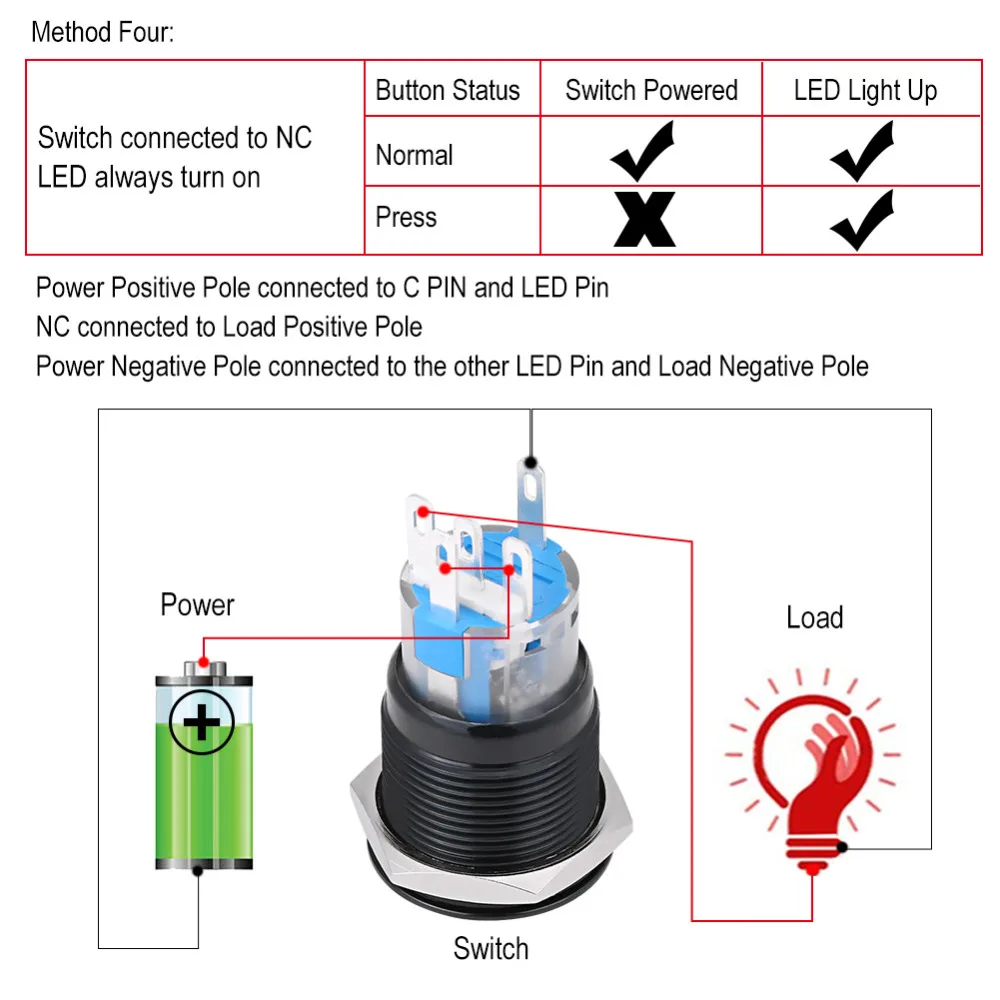 DC 12V Ignition Starter OFF- Momentary Switch Multi-functional Start Push Button Switch Vehicle Car Engine Start Button Ignition Switch ON Red