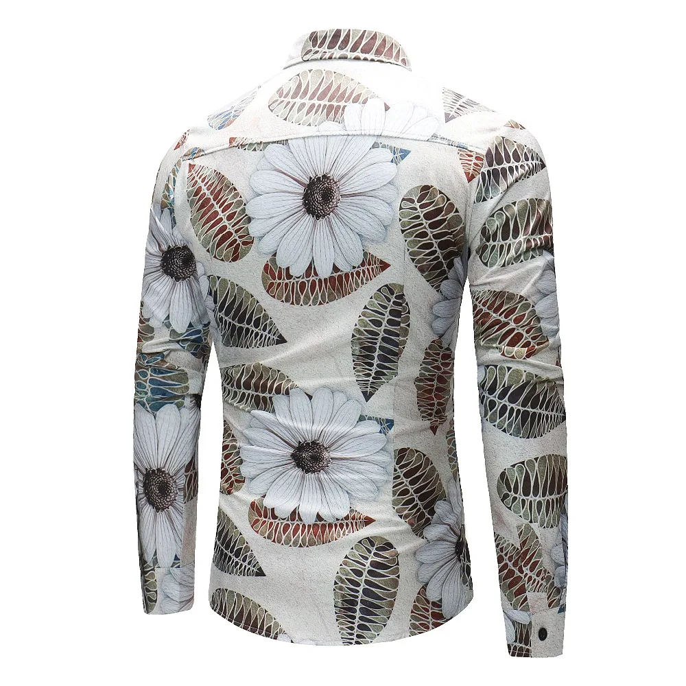 Men Flower Shirts Long Sleeve Shirts Slim Fit Men 3D Printed Shirts Spring Autumn Casual Hawaiian Shirts for Mens Clothing