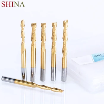 

SHINA 5pcs 1/8''3.175 2 Flute Spiral Router Bit Titanium Coated Carbide CNC PCB Milling Cutter Tools Set For Wood Engraving Bit