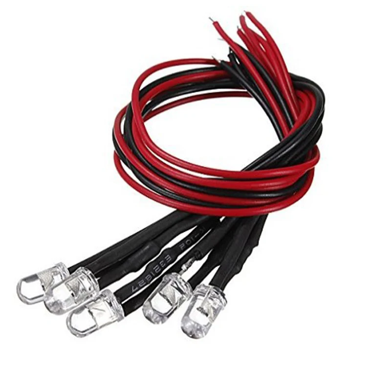 

LED Diode Beads Lights Lamp Bulb- 5mm pre wired 12V volt leds- Round Top For DIY Car Boat Toys Flashing Parties