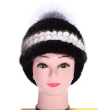 Роскошные женские вязаные шапки с козырьком из натурального меха норки с помпоном из лисьего меха женские зимние теплые шапки VF7032