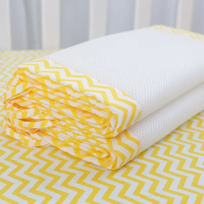2 шт., длинные хлопковые и Полиэстеровые летние детские кроватки, бампер, защитный барьер, дышащие постельные принадлежности для новорожденных, безопасный 3D комплект бамперов для малышей - Цвет: Yellow wave
