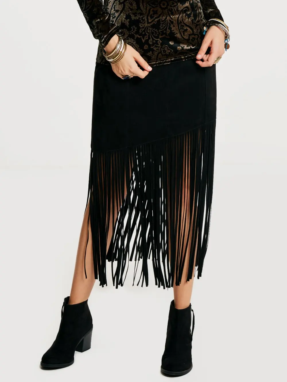 Modstreets 2017 Fashion Summer Slim Tassel Skirt High Waist Suede Fringed Leather Fashion Women Sexy Black Skirt Clearance