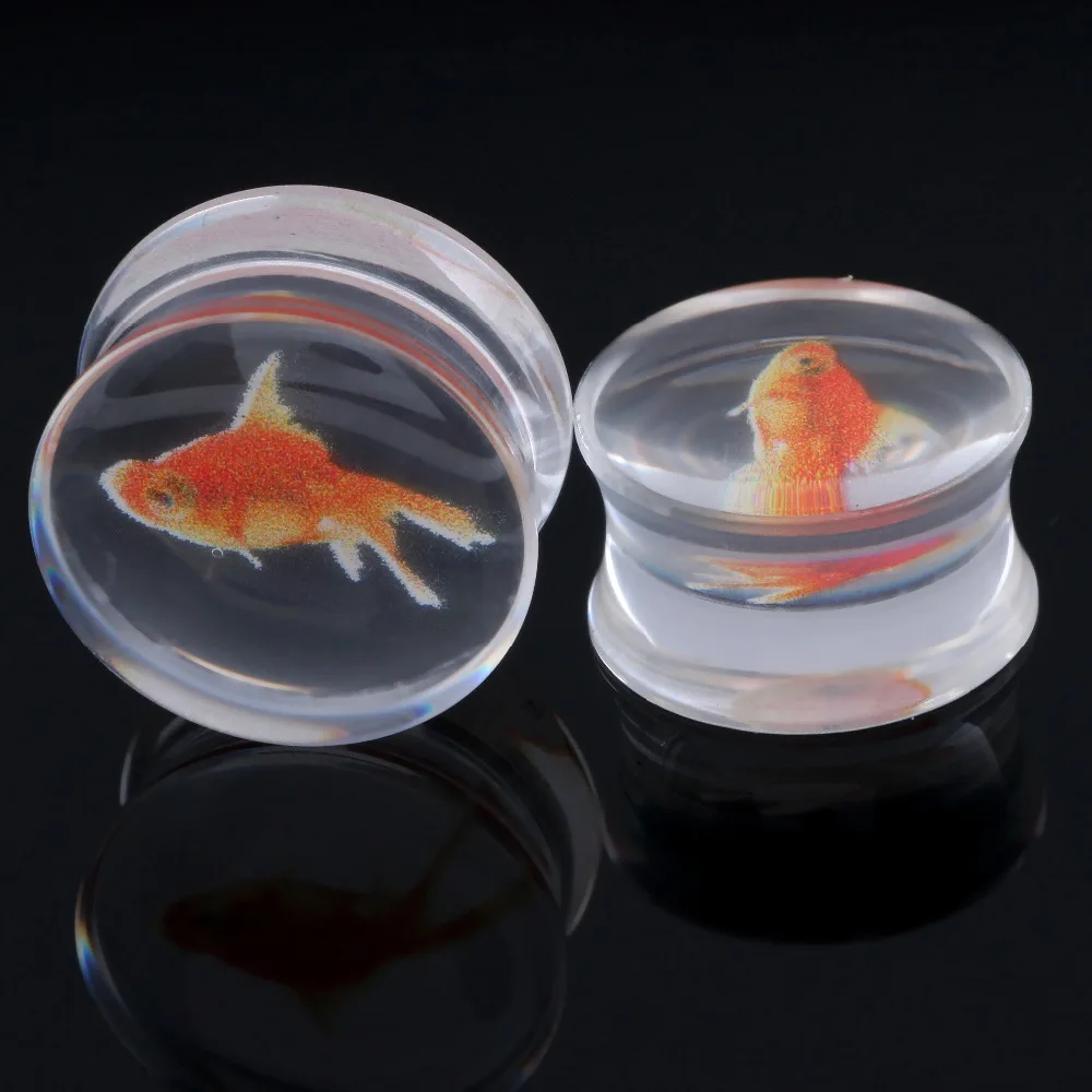 

Golden Fish Design Clear Transparent Acrylic Ear Plugs and Tunnels Piercing Ear Gauge Ear Expander Earring Body Jewelry Piercing