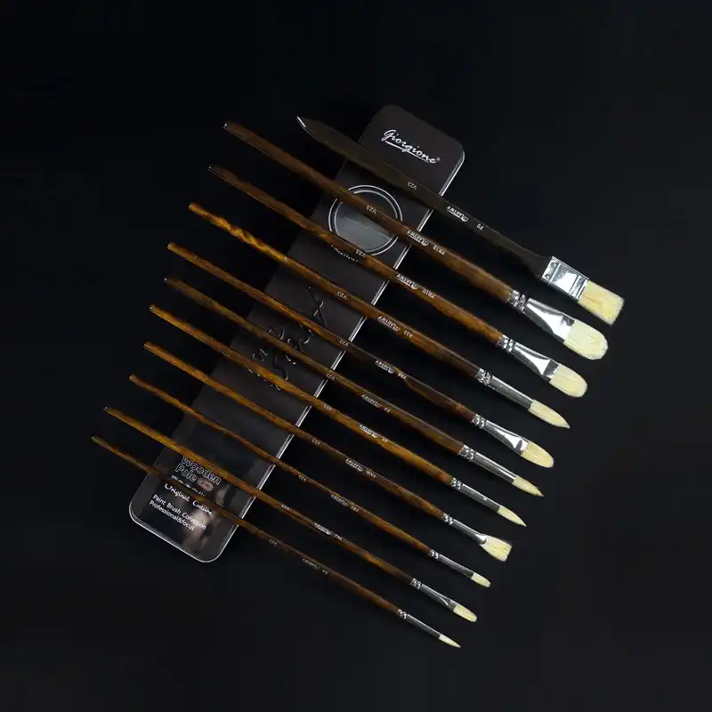 Many Types Bristles Hair Of Painting Brush Iron Box Artist Paint
