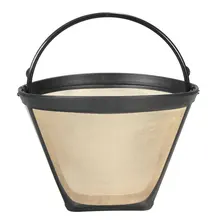 Прочный многоразовый фильтр для кофе 10-12 чашек, Перманентный конусный фильтр для кофемашины, Золотая сетка с ручкой, инструмент для кофе в кафе