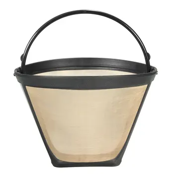 

Durable Reusable Coffee Filter 10-12 Cup Permanent Cone-Style Coffee Maker Machine Filter Gold Mesh With Handle Cafe Coffee Tool