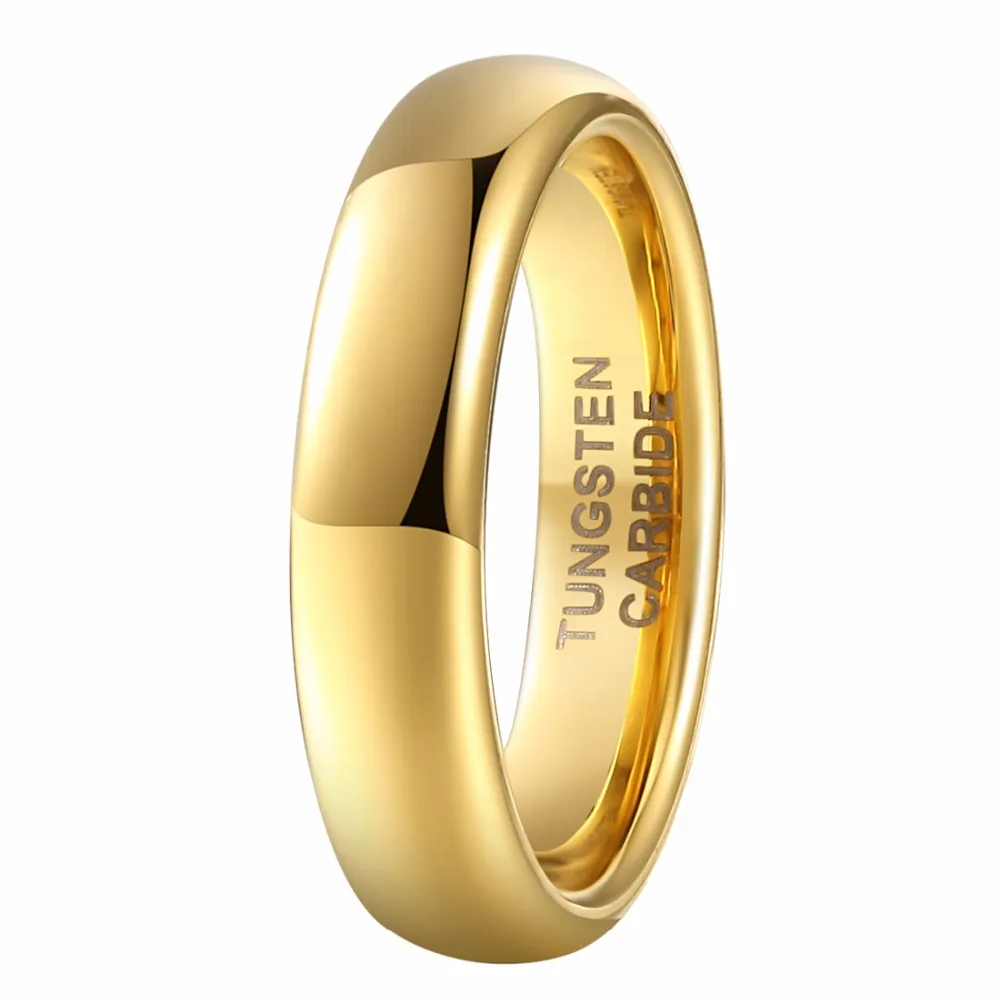 Для женщин золото Цвет польский купольное кольцо 4 мм широкий вольфрам карбида обручальное кольцо для девочек женские ювелирные изделия