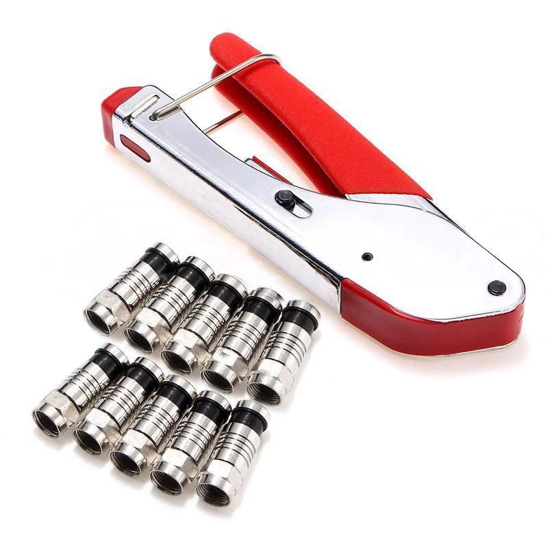 

Coax Compression Crimper F-Type Coaxial Cable Crimping Tool Pliers With 10pcs RG6 Connectors for Wire Stripping Pliers