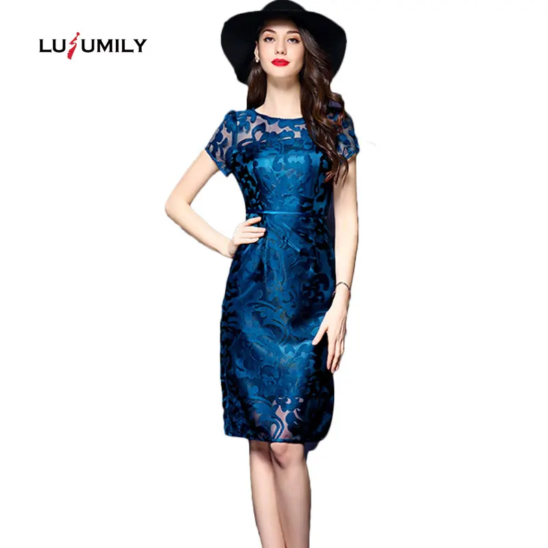 

Lusumily 2019 New Spring Summer Hollow Out Dress Women Embroidery Dresses Casual Elegant Party Work Slim Dress Plus Size Vestido