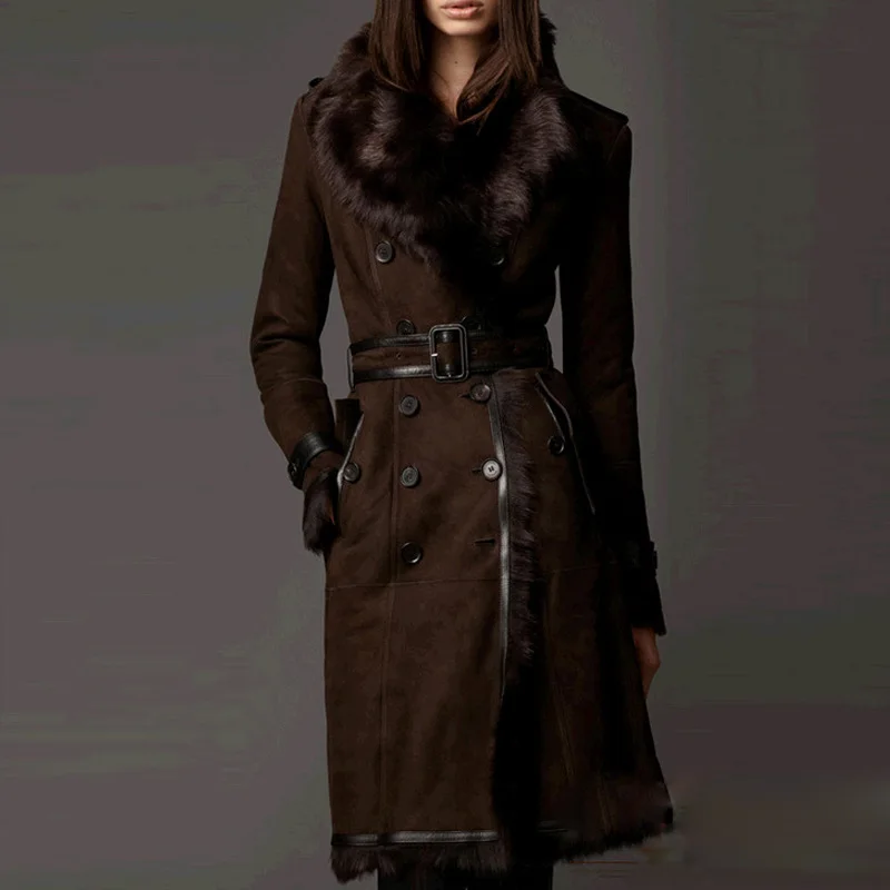 2018 New Winter Women Real Fur Jacket Long Sashes Wool Double-faced Fur Coat Vintage Sexy Warm Slim Belt Outerwear Cacaso AC273
