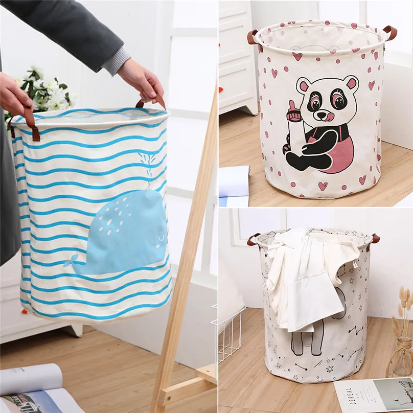 

Storage basket Cotton Linen Waterproof PE Coating Sundries Toy Basket Storage Folding Storage Box Blue &4j14
