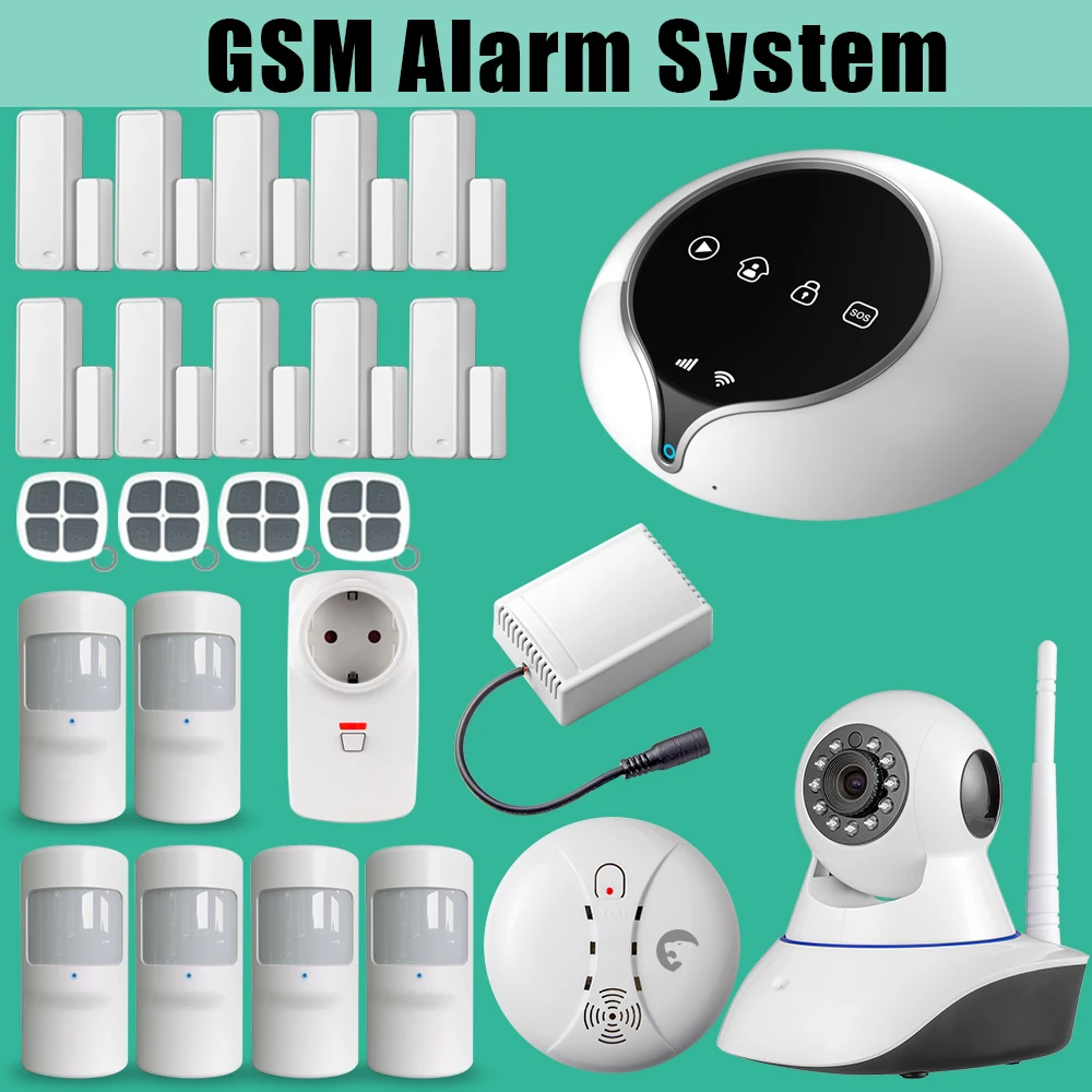 

Etiger WIFI GSM Alarm Systems Security Home WIFI IP Camera Smart PIR Motion Sensor Door Sensor Triggered Emit Sounds