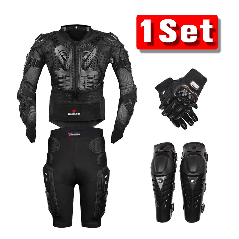 HEROBIKER куртки для мотоциклистов, защита для мотокросса, мотоциклетная куртка с защитой шеи для лета - Цвет: Black Set 3