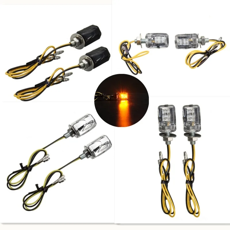 

2Pcs New Arrival Amber 12V Mini Turn Signal Light Indicators Motorcycle Bike Flashing Sliver/Black 6 LED Indicator Blinker