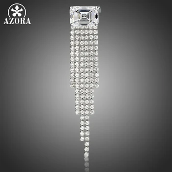 

AZORA Fashionable Rectangle Clear Cubic Zirconia Stone Tassel Brooch Pin Women Garment Accessories Jewelry Brooch TP0090