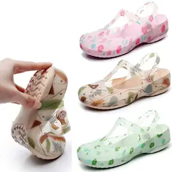 Новые летние Карамельный цвет сандалии Женская воздухопроницаемая комфортная обувь противоскольжения отверстие прозрачная обувь без