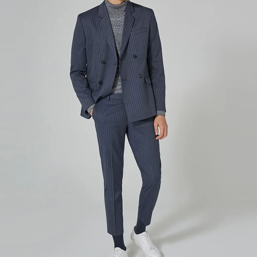 Striped Suit Business Suit Smart Casual Blazer Men for Wedding Party Slim Fit for Men 2 Pieces (Jacket+Pants ) Double Breasted