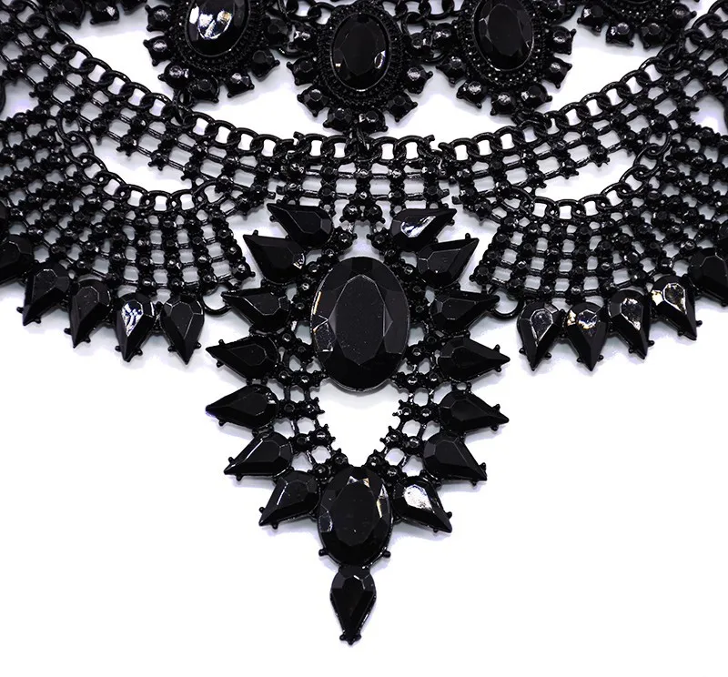Массивное ожерелье-чокер с большим воротником, женское Винтажное колье с черными камнями, s подвески, длинное массивное большое ожерелье с нагрудником для женщин