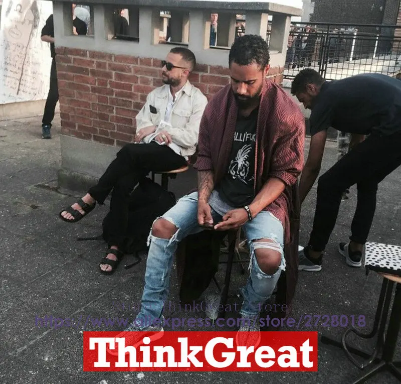 

Cool Ripped Side Zipper Jeans Fashion Men Skinny Distressed Slim Brand Designer Biker Hip Hop Swag Tyga Slim Jeans Kanye West