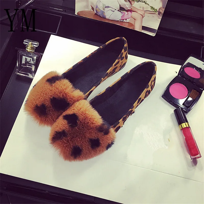 

4 Colour Autumn /Winter New furry moccasins Ruffles Bow Flat Leopard Woman Casual Loafers Warm Comfort Ladies Shoes With Plush