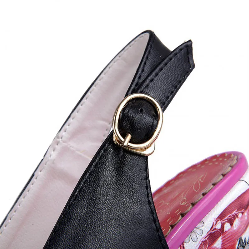 Florral Print Wedges Heel Sandals Summer Shoes Woman Buckle Strap Slingbacks Platform Thick Bottom High Heels Sandals Women E02 (17)