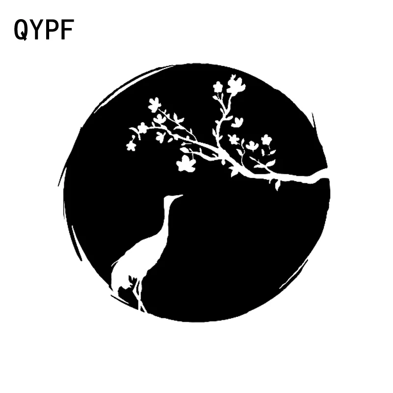 QYPF 13 3 см * 12 6 Красивая Сакура журавль птица цветок виниловая фотография|Наклейки