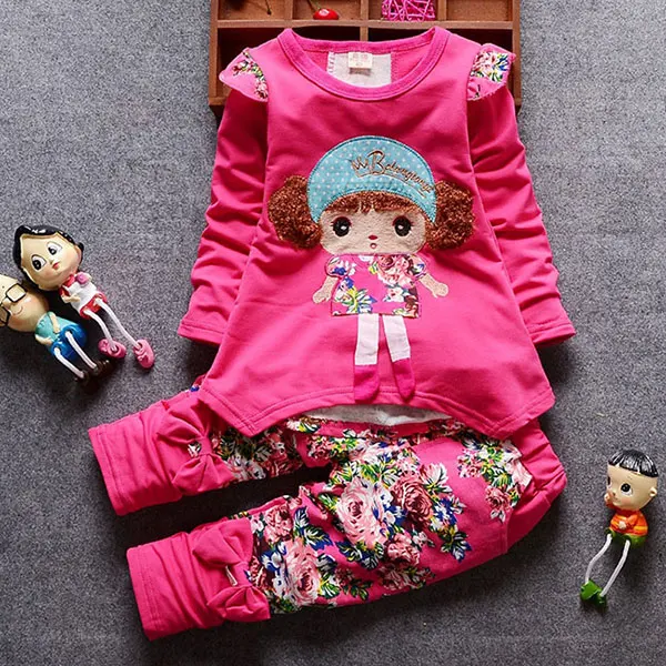 Комплект одежды для маленьких девочек, весенне-осенний костюм с длинными рукавами и цветочным рисунком для новорожденных, комбинезон для дня рождения, футболка Топы+ штаны, комплекты одежды - Цвет: rose red baby set