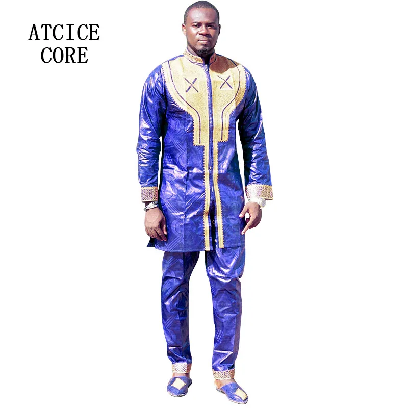 

african clothing fashion design free shipping african bazin riche embroidery design top with pants LC078#