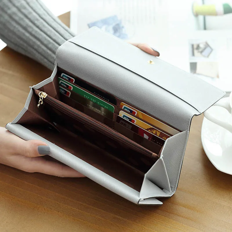 Women's Wallet Women Purse Leather Gray Long Passport Cover Bolsa Feminina Purse For Ladies Coin Purse Card Holder Women's Wallet Women Purse Leather Gray Long Passport Cover Bolsa Feminina Purse For Ladies Coin Purse Card Holder