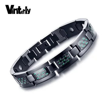 

Vinterly Green Carbon Fiber Magnetic Bracelet for Men Chain Stainless Steel Men Bracelet Energy Germanium Mens Bracelets 2018