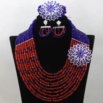 

Handmade Bridal Jewelry Sets Necklace Blue/Orange Nigerian Elegant Costume Jewelry Set Free Shipping WA618