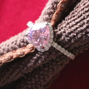 

Royal Design Romantic 2Ct Heart Shape Pink Color Female Engagement Ring Solid 18K 750 White Gold Ring Promise Jewelry