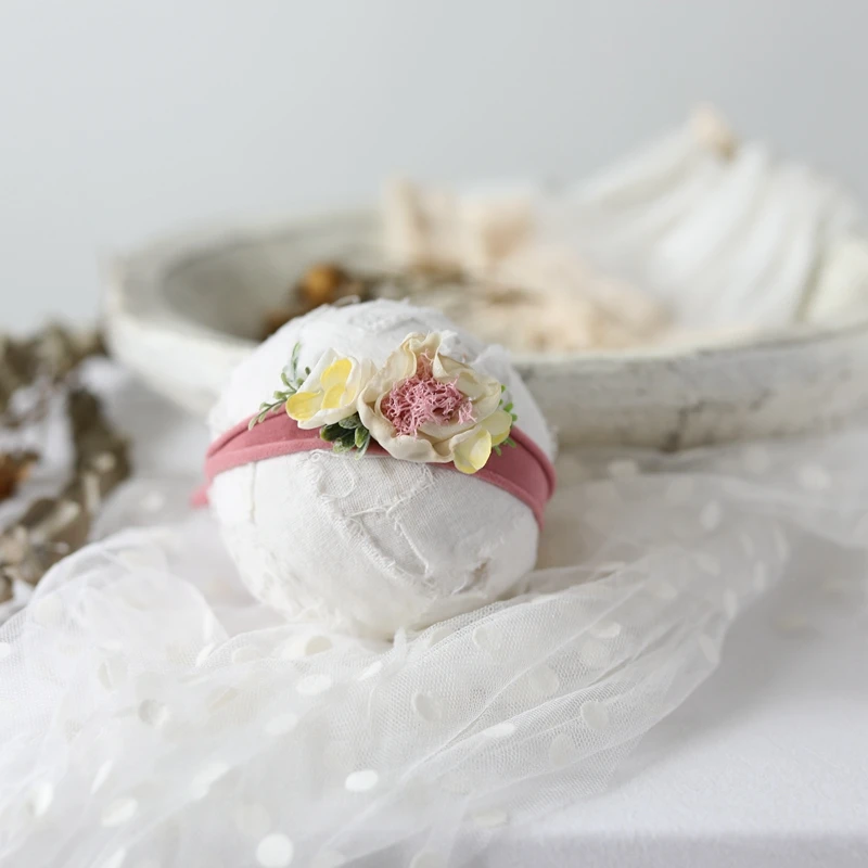 

2019 Only Newborn Photography Vintage Tieback Headbands Dried Chiffon Flowers Baby Photos Prop Floral Adjustable Hair Tieback