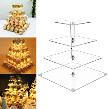

4 Layers Wedding Cake Stand Crystal Decor Acrylic Cupcake Holder Crystal Plates