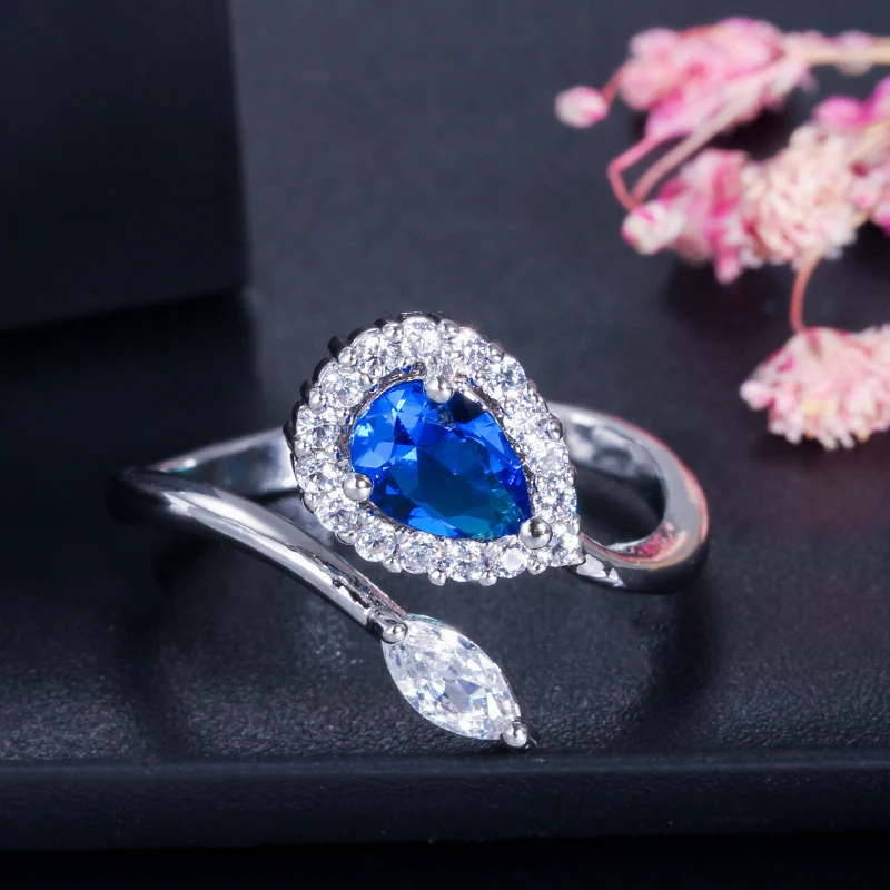 CWWZircons Adjustable Size High Quality Rose Gold Color Pear Cut Cubic Zirconia Open Rings For Women Fashion Jewelry R089|open ring|fashion rings for