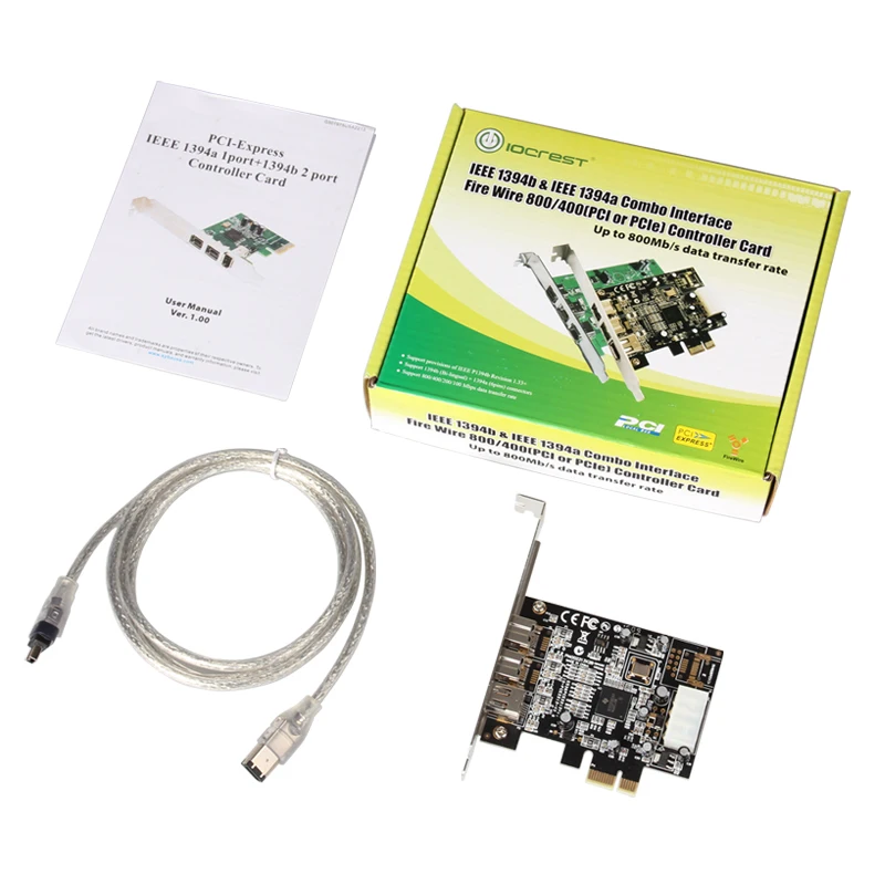 

IOCrest TI2213 Chipset 1394 Video Capture Card PCI-Express to 2-port 1394b + 1-port 1394a Firewire Adapter w/ Cable