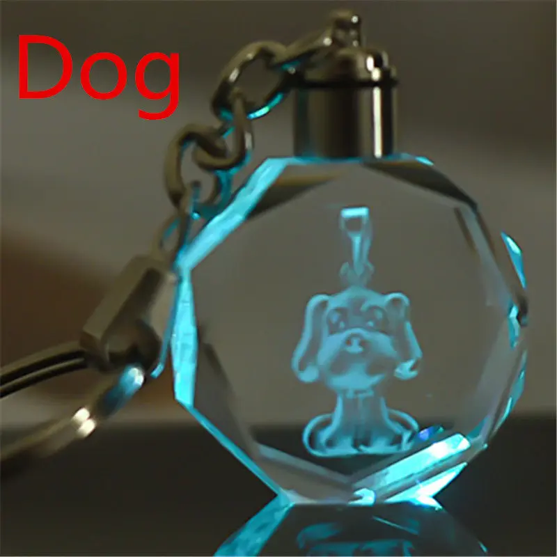 

Lovely animals Custom Logo Crystal Crafts With Changing Colorful LED Light Laser Engraved DIY Key Chain Boys Gift Drop Shipping