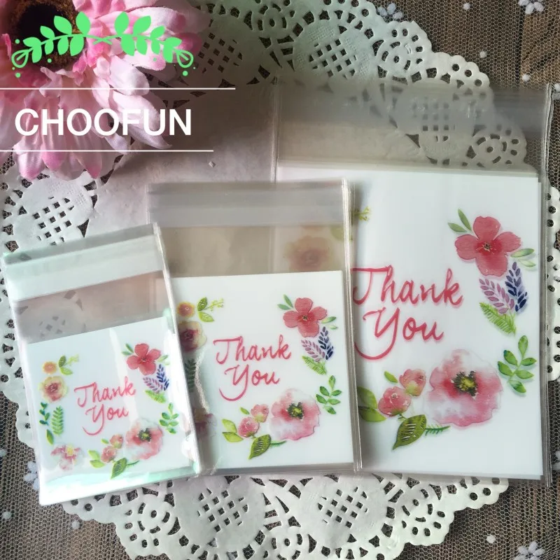 100PCS Pink Flower Packing Bag Wedding Candy and Snack Food Packaging Bag