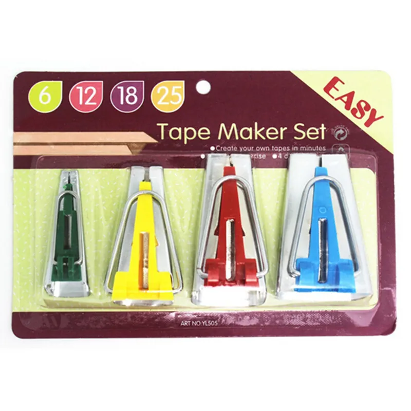 1Set of 4 Size Fabric Bias Tape Maker Tool 6mm 12mm 18mm 25mm Sewing
