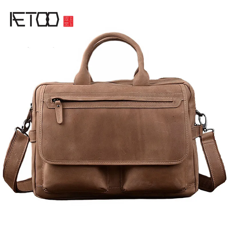 

AETOO Men's handbag retro leather computer bag large-capacity travel bag shoulder Messenger bag briefcase leather male bag